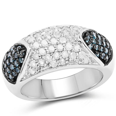 0.94 Carat Genuine Blue and White Diamond Sterling Silver Ring