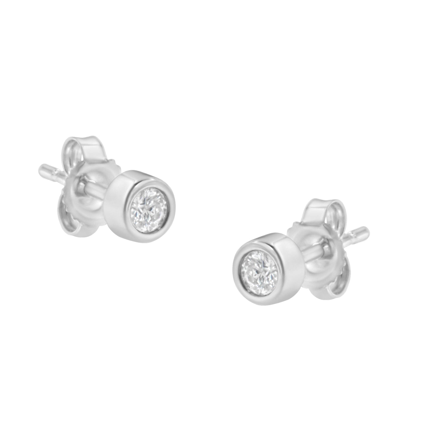 10K White Gold Diamond Bezel-Set Stud Earrings