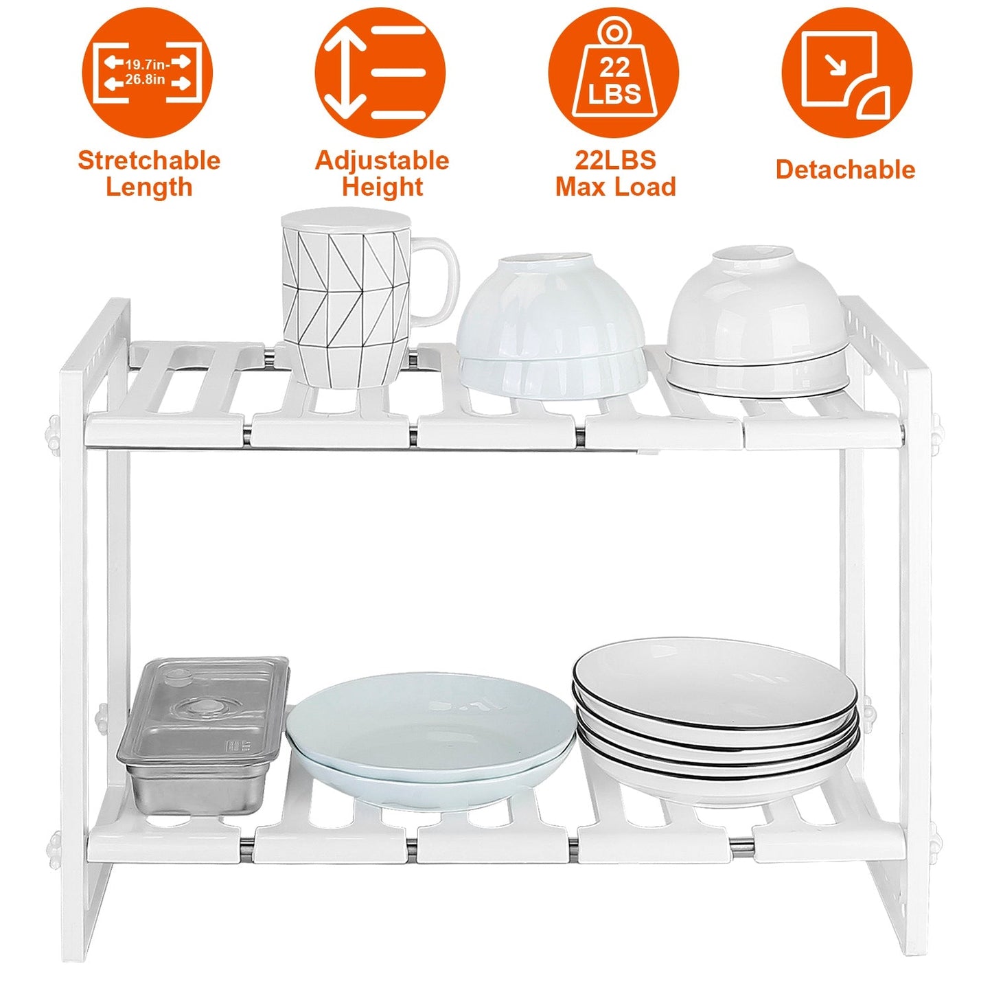 2-Tier Under Sink Organizer - Adjustable Kitchenware Storage Rack