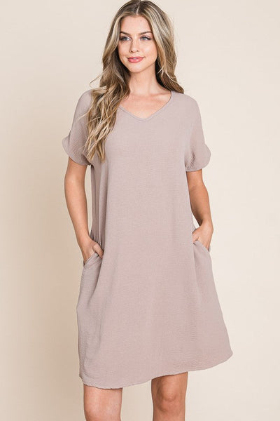 V-Neck Short Sleeve Dress with Pockets for Women