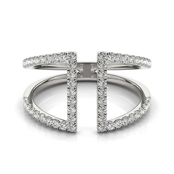 Bague en diamant à double bande en or blanc 14 carats au style ouvert