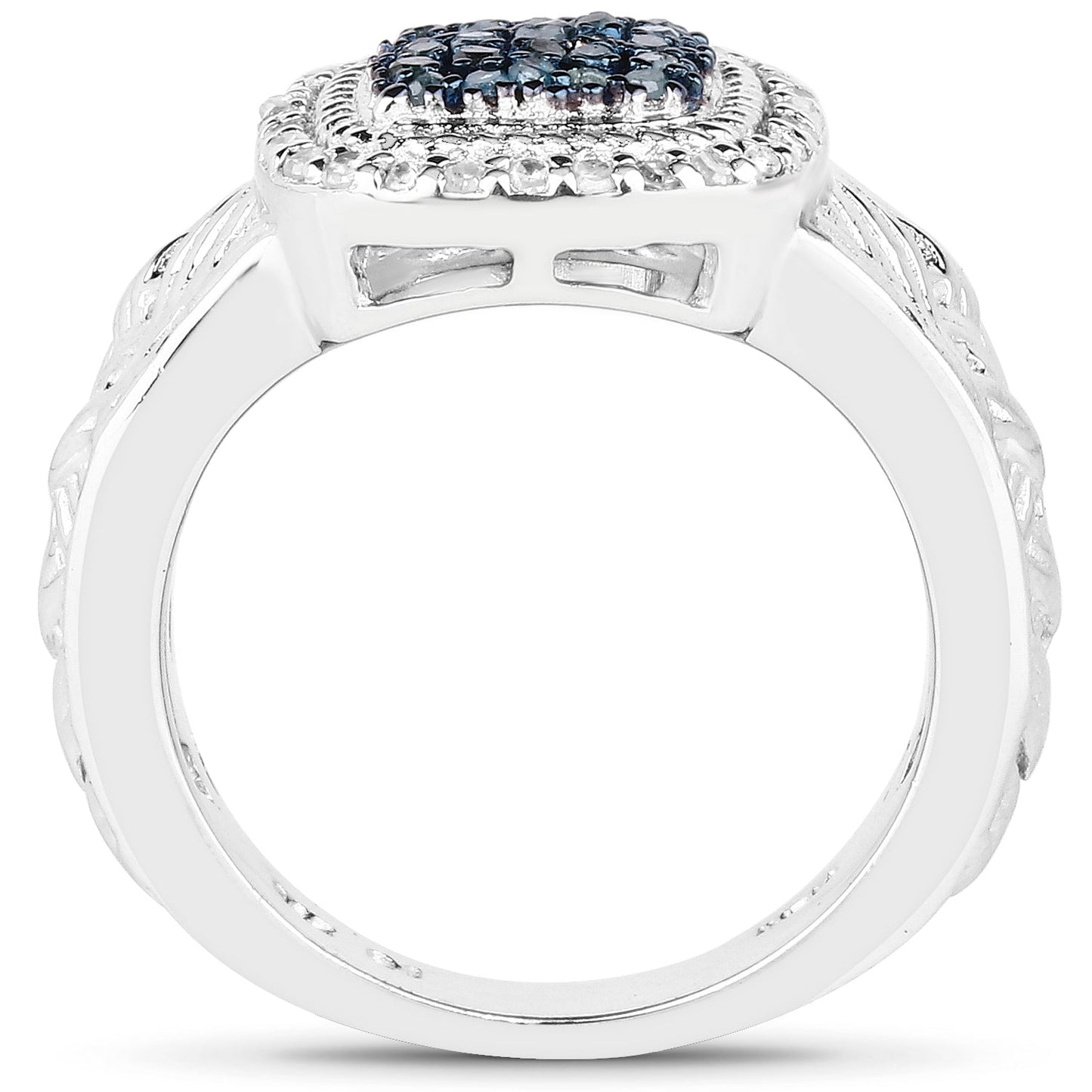 0.28 Carat Genuine Blue and White Diamond Sterling Silver Ring