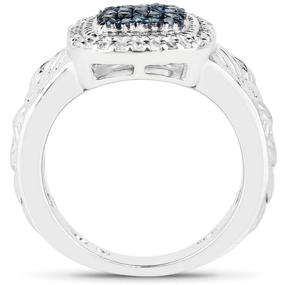 Bague en argent sterling avec diamants bleus et blancs de 0,28 carat