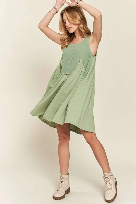 Decorative Button Sleeveless Babydoll Dress for Women