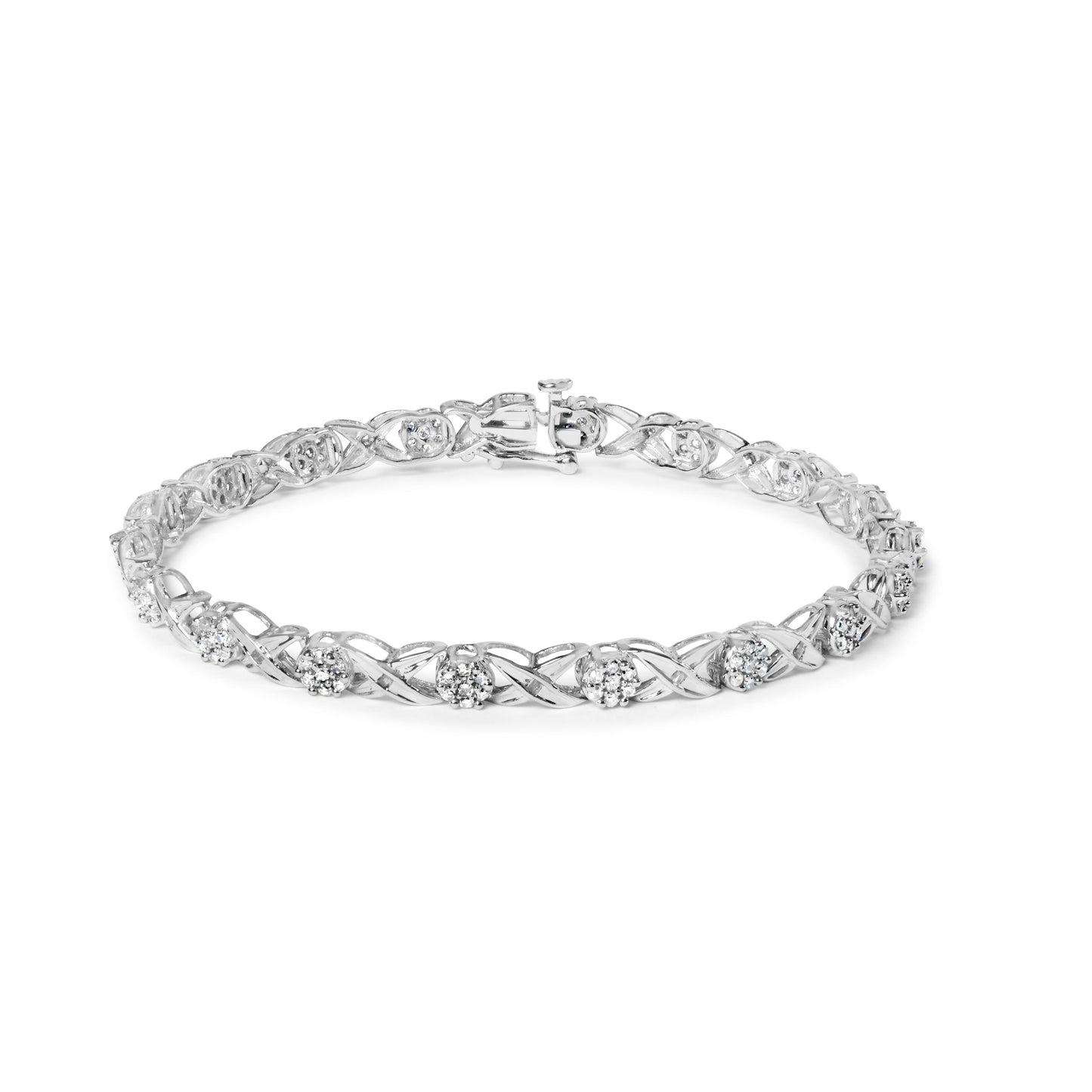 Bracelet en or blanc 10K avec diamants en cluster floral X-Link