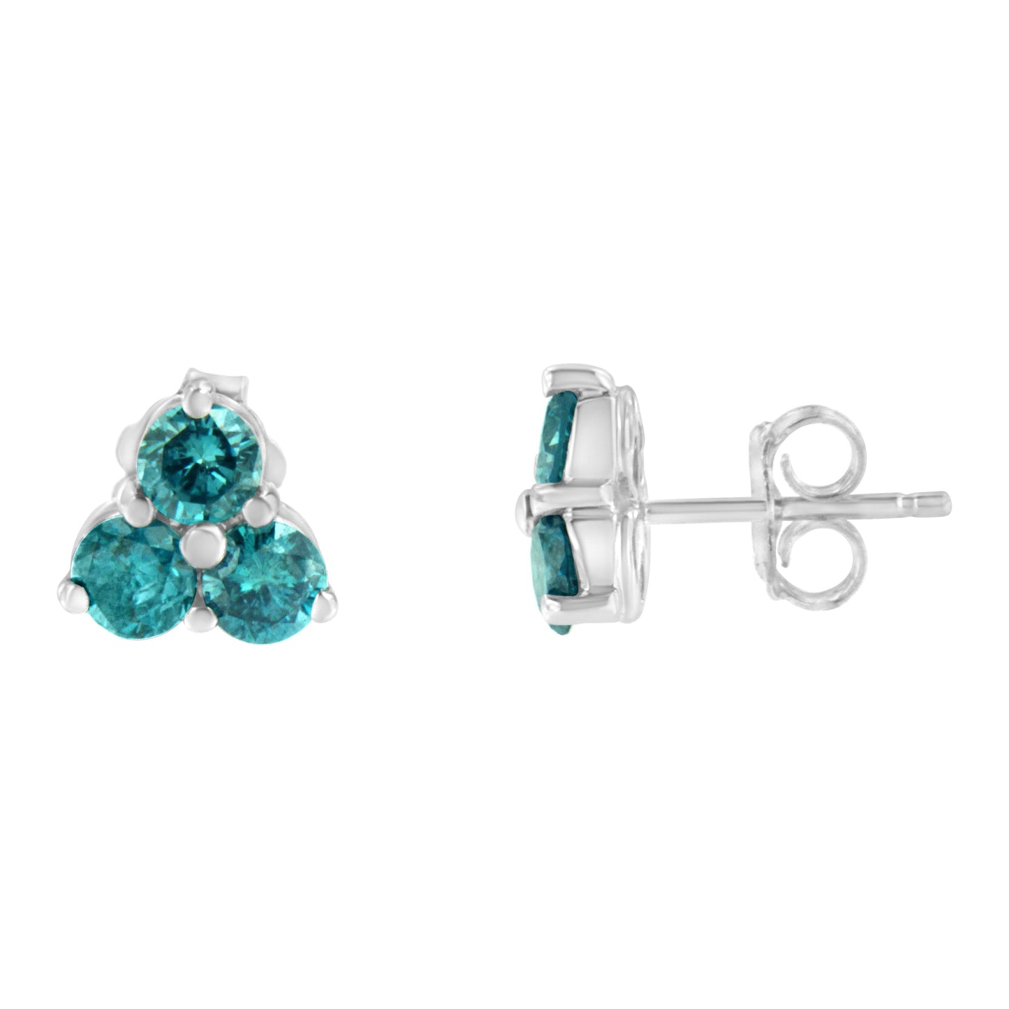 14KT White Gold Blue Diamond Trio Stud Earrings