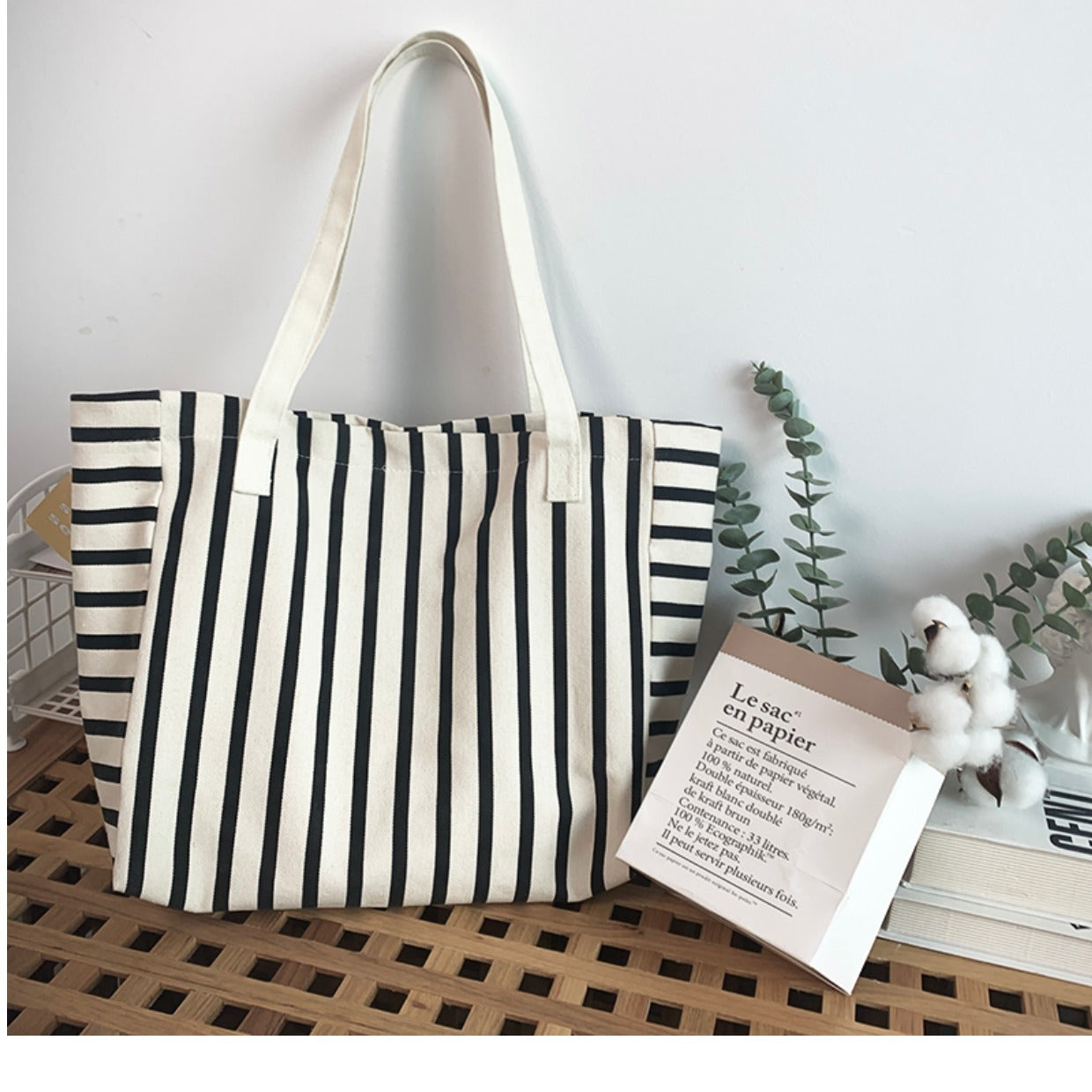 Mochila de Lona a Rayas con Estilo para Mujeres - Gran Capacidad