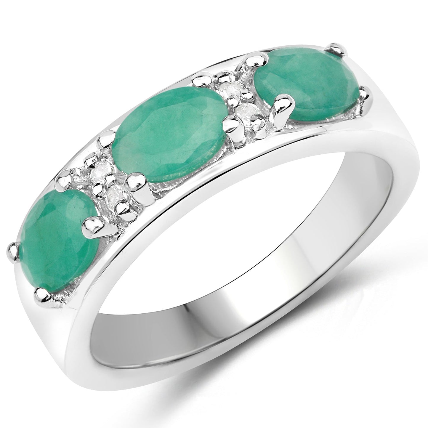 1.38 Carat Genuine Emerald and White Topaz Sterling Silver Ring