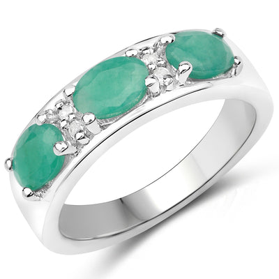 Bague en argent sterling avec émeraude véritable de 1,38 carat et topaze blanche