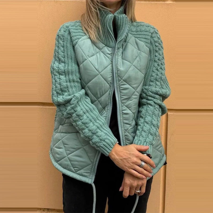 Chaqueta de algodón con cuello alzado para mujer con bolsillos de invierno