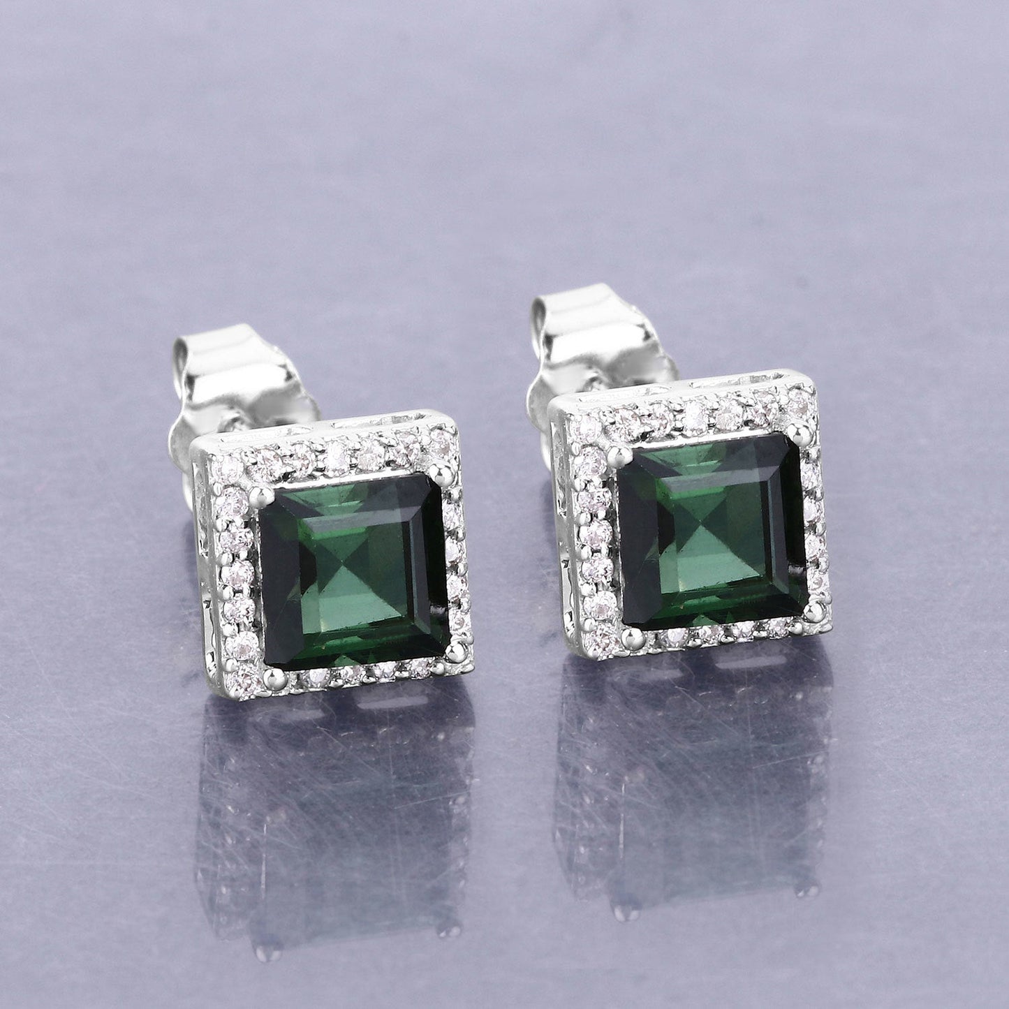 1.55 Carat Genuine Green Tourmaline and White Diamond Earrings