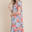 Vestido corto de camiseta con cuello redondo floral y bolsillos para mujeres