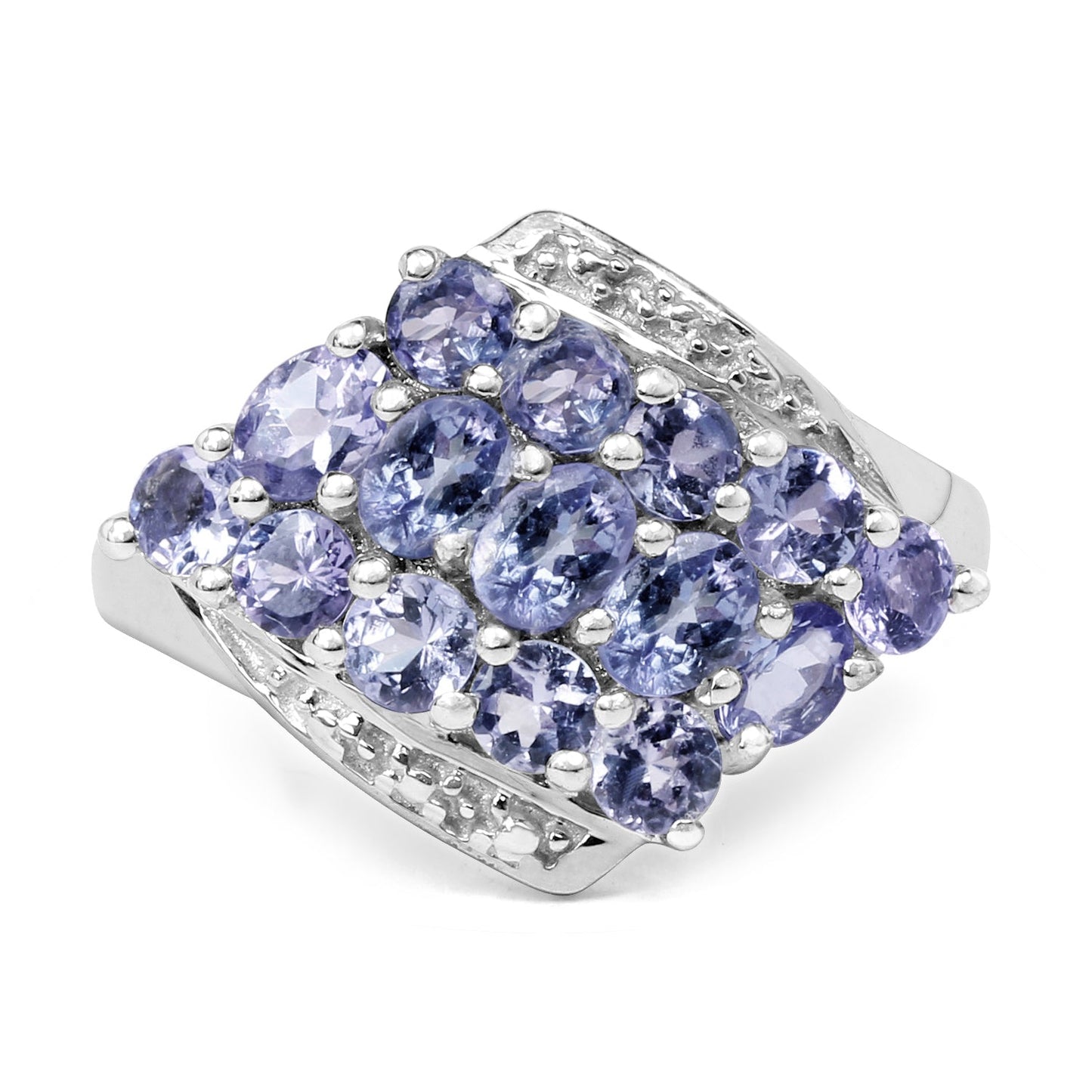 Anillo de Clúster de Tanzanita Genuina de 1.85 Quilates en Plata Esterlina
