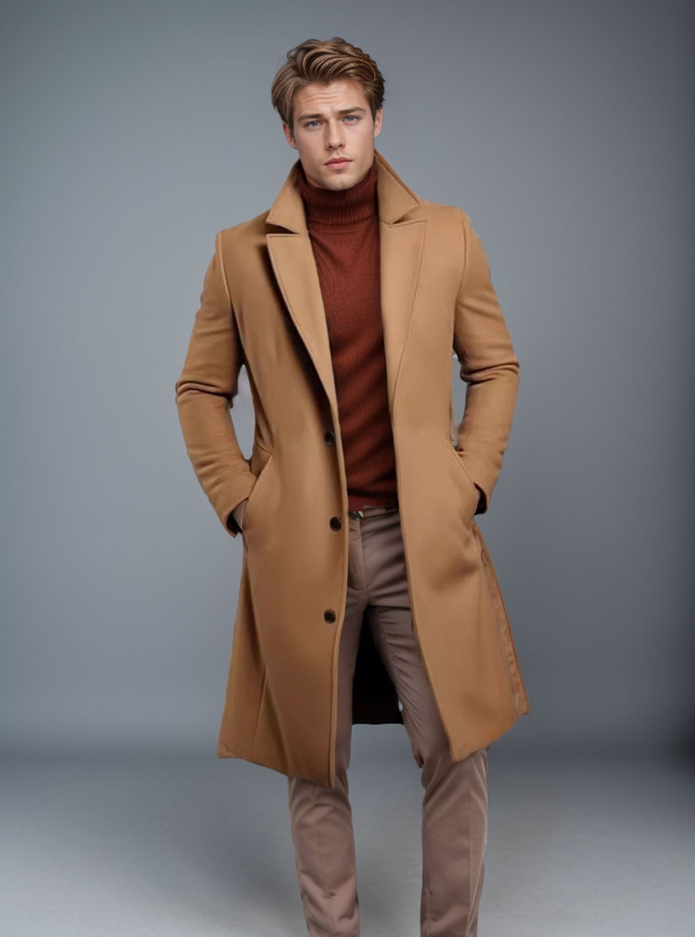 Manteau trench mi-long pour homme - Manteau d'affaires décontracté