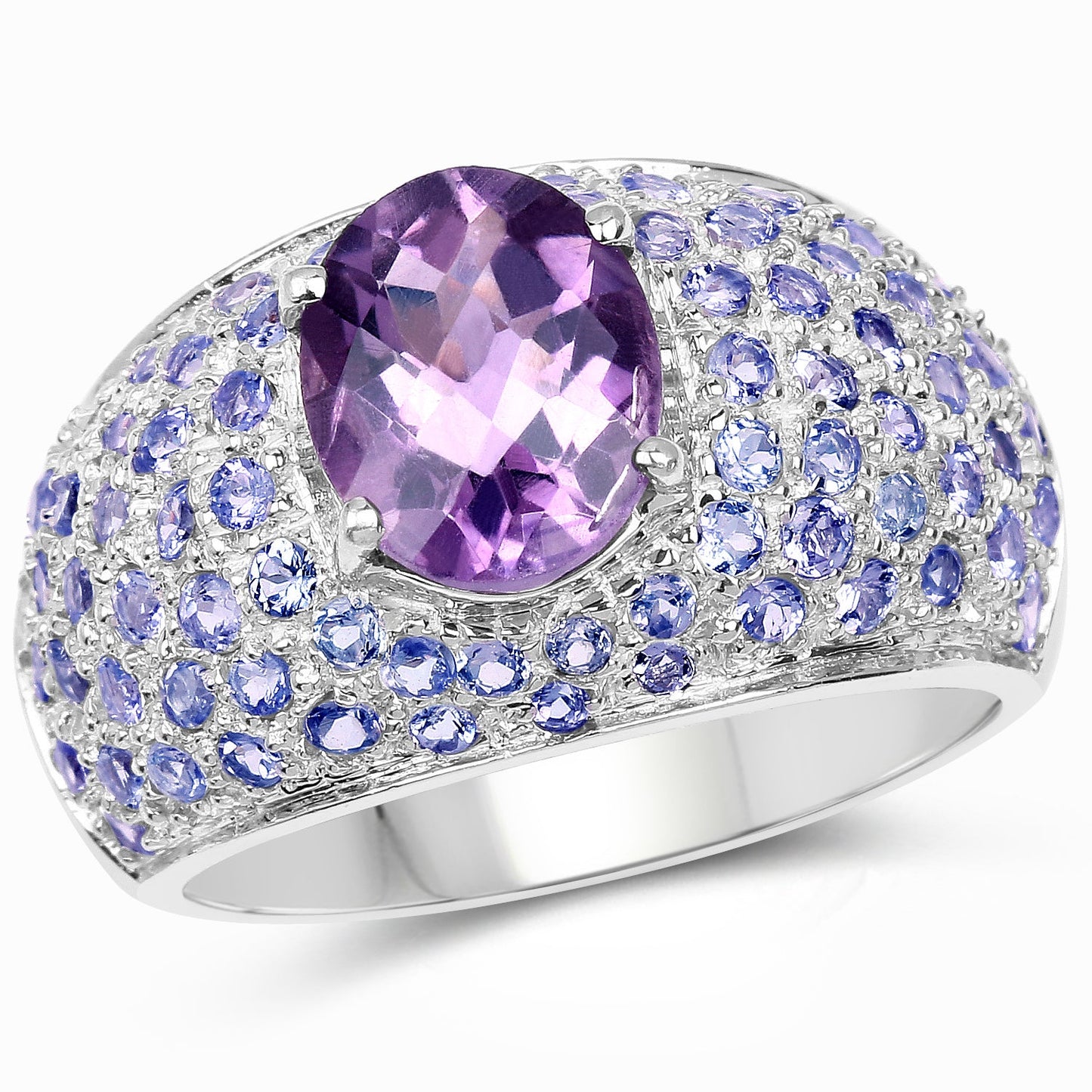 4.21 Carat Genuine Amethyst and Tanzanite Sterling Silver Ring