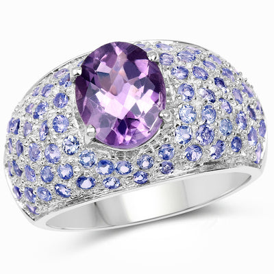 4.21 Carat Genuine Amethyst and Tanzanite Sterling Silver Ring