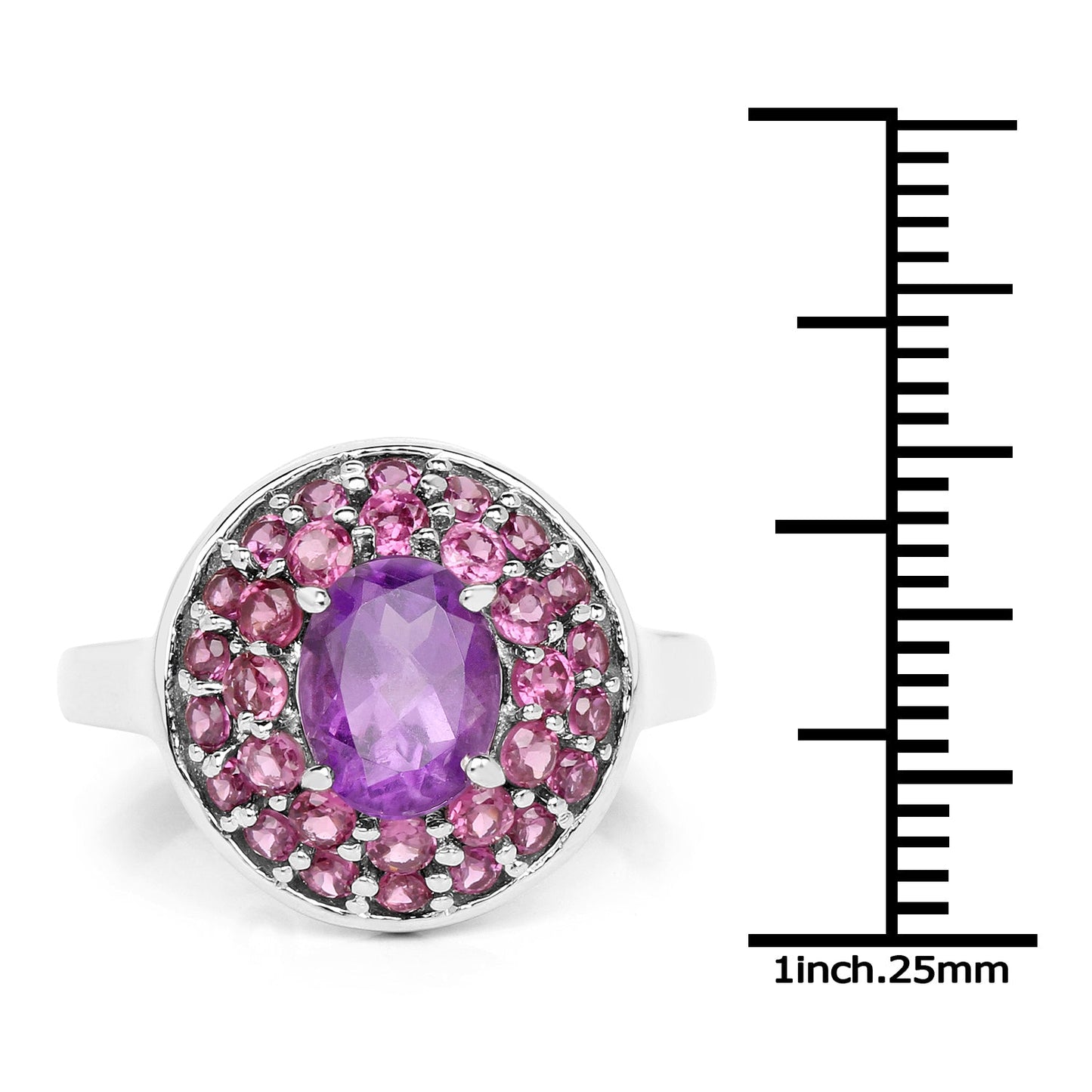 2.48 Carat Genuine Amethyst and Rhodolite Sterling Silver Ring