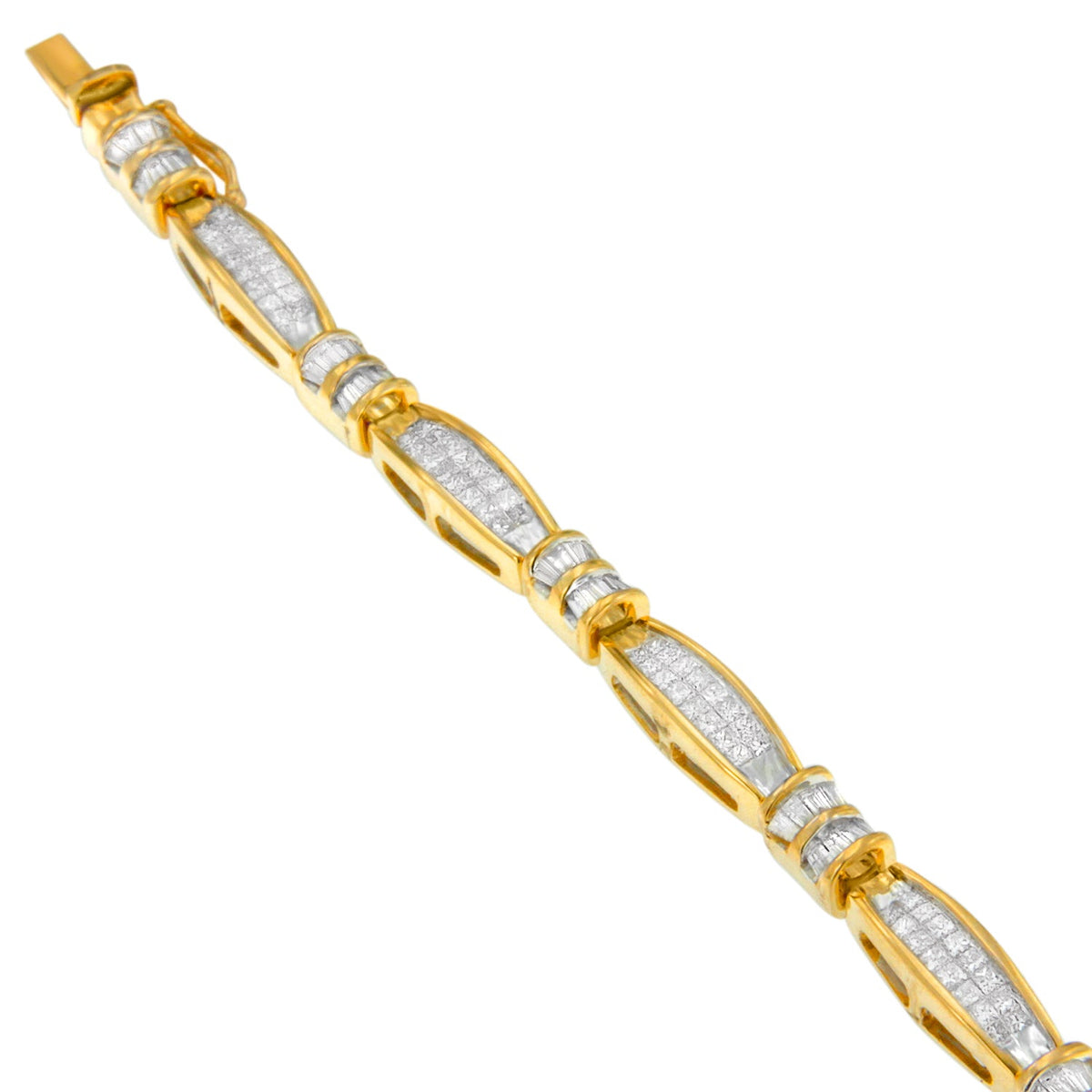 Bracelet en or jaune 14K avec diamants en perles et tailles princesse et baguette
