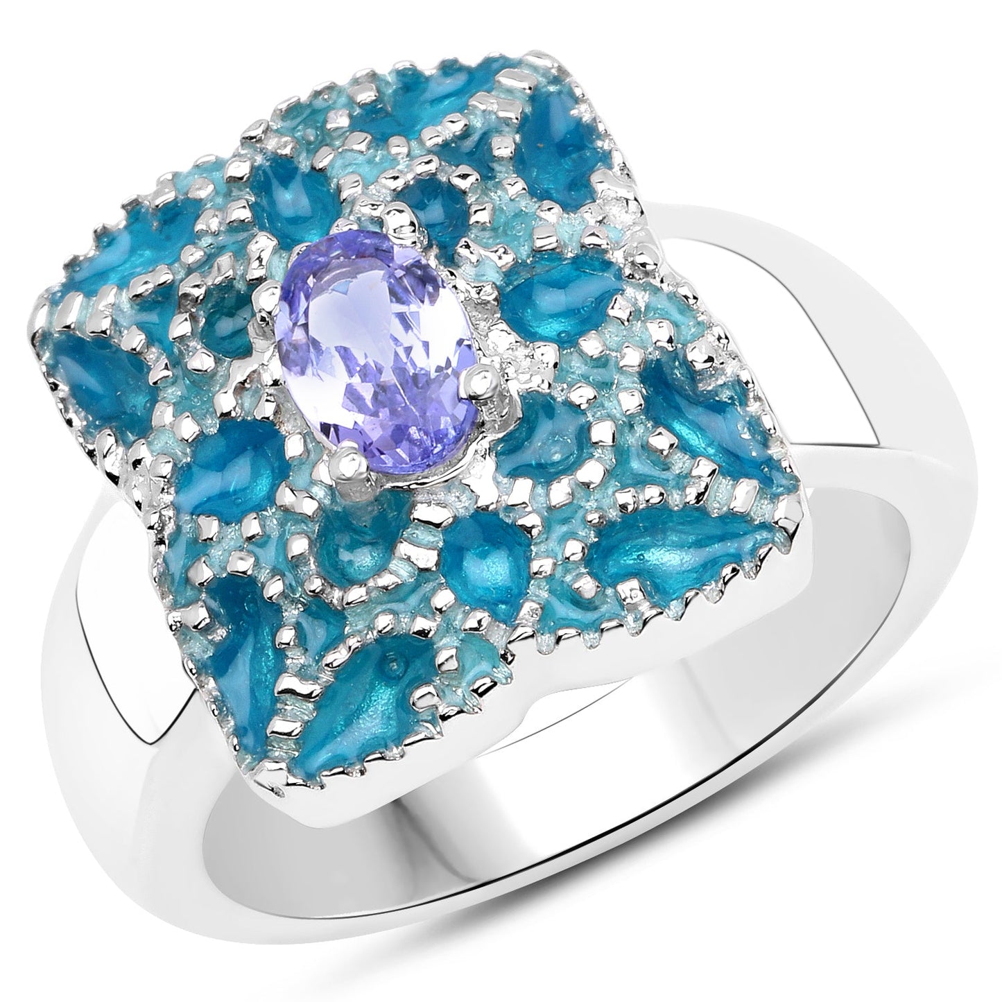 0.44 Carat Genuine Tanzanite Sterling Silver Engagement Ring
