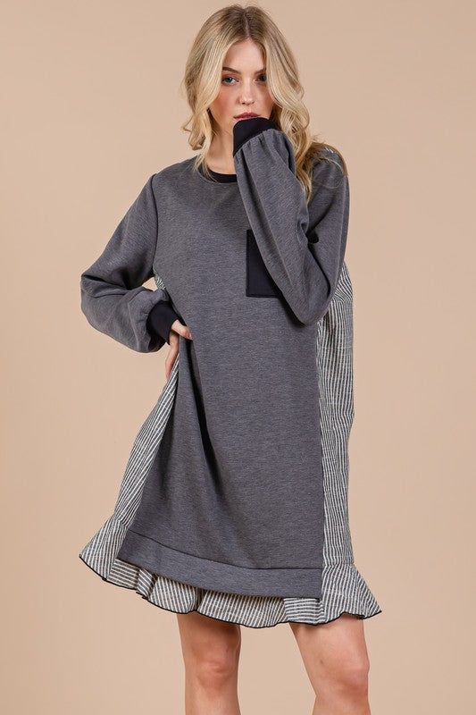Robe Sweatshirt en Terry à Motifs Rayés