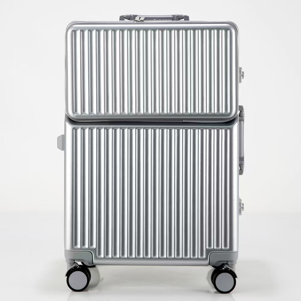 Premium Front-Opening Checked Suitcase with Aluminum Frame