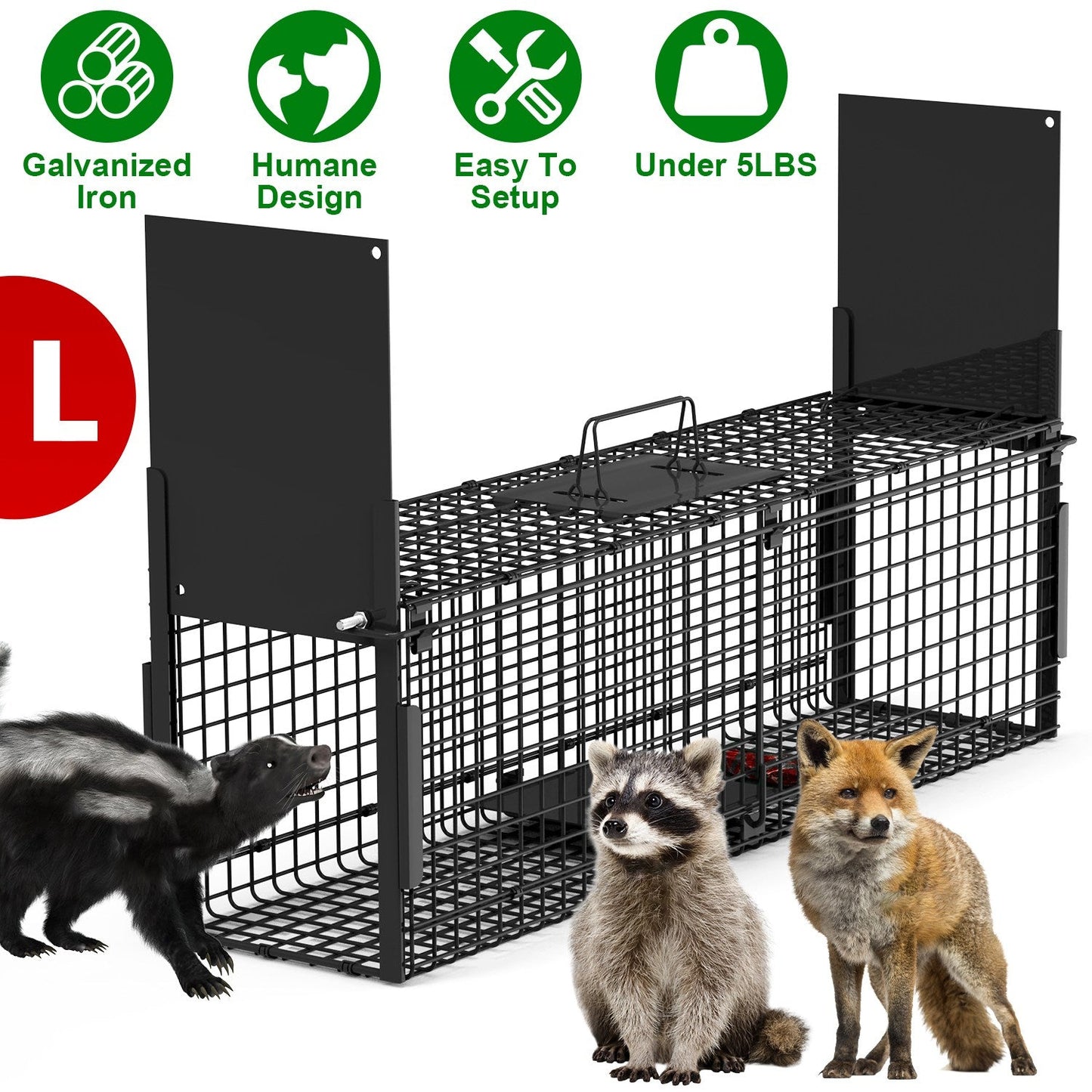 Trampa de Jaula para Animales Vivos de 40 pulgadas con 2 Puertas para Animales de Hasta 18lbs