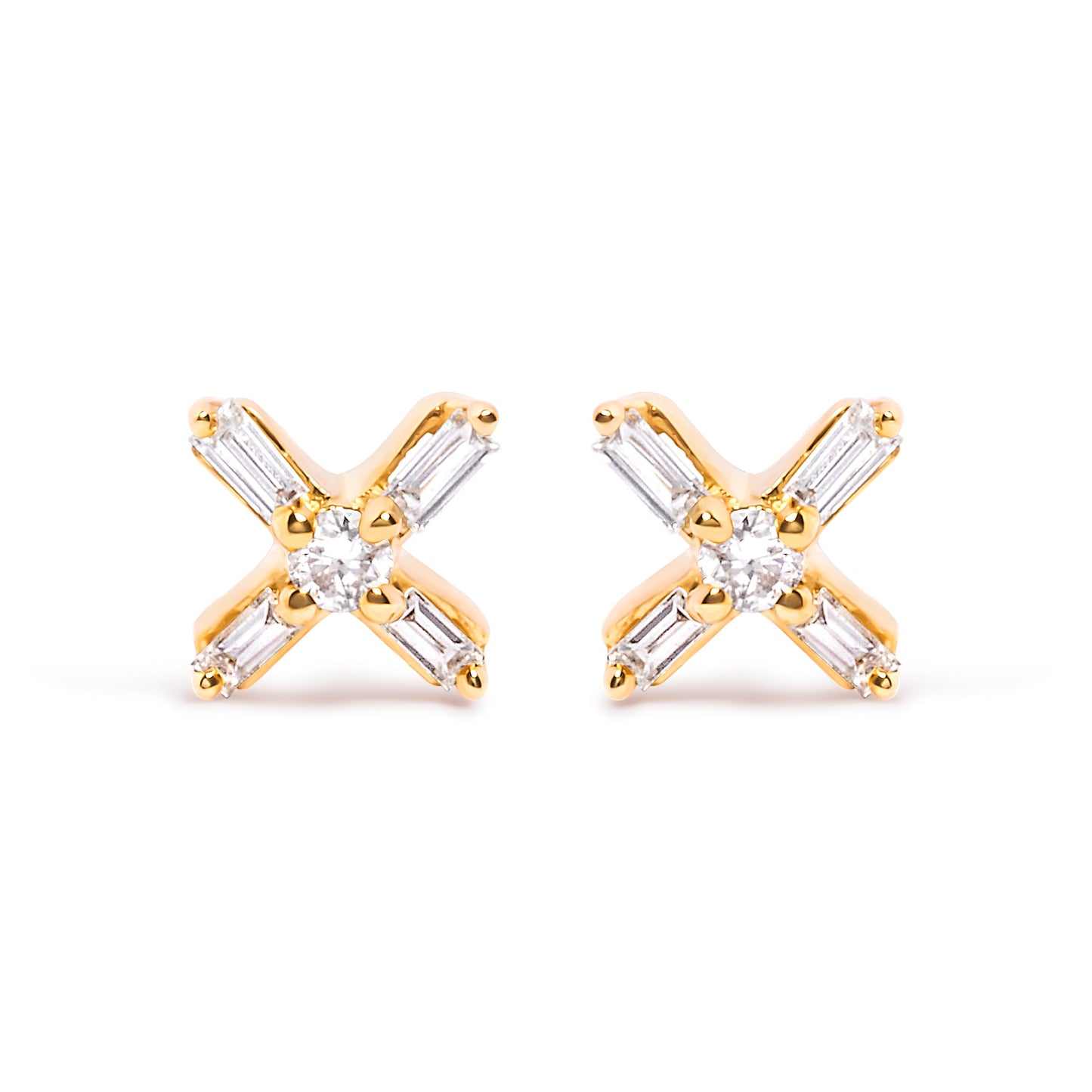 Pendientes de Stud en Oro Amarillo de 10K con Diamantes en Cruz