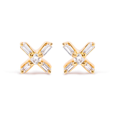 Pendientes de Stud en Oro Amarillo de 10K con Diamantes en Cruz