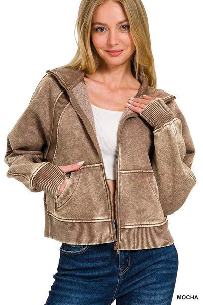 Veste en polaire zippée à lavage acide Zenana