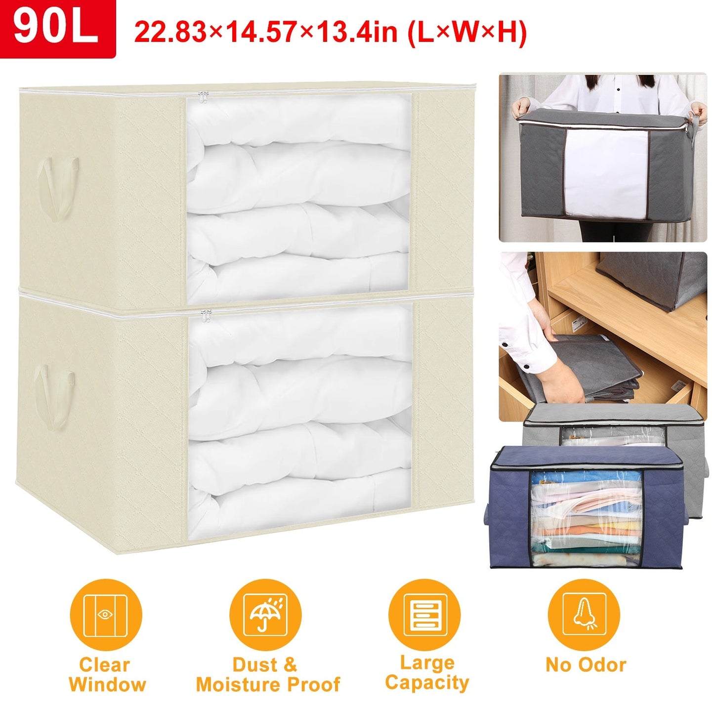 2Pcs Large Capacity Clothes Storage Bag with Clear Window