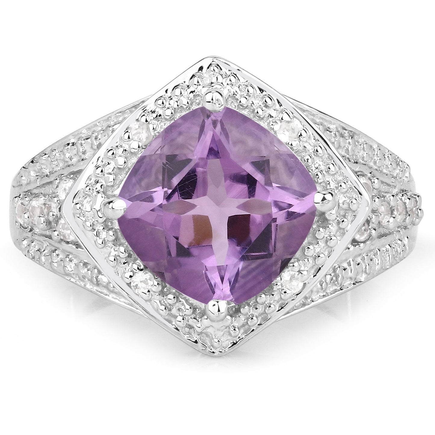 2.82 Carat Amethyst and White Topaz Sterling Silver Ring