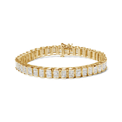 Bracelet de tennis en or jaune 14 carats avec diamants taille princesse en forme de boucle