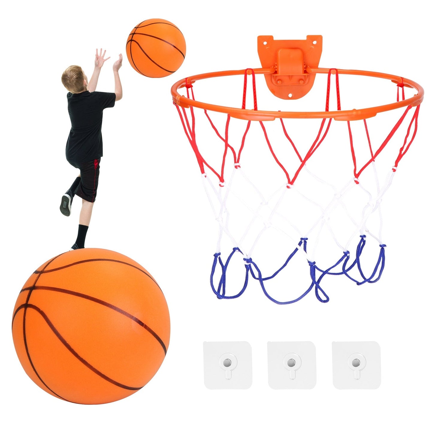 Balón de baloncesto silencioso con aro - Balón de entrenamiento de bajo ruido para interiores
