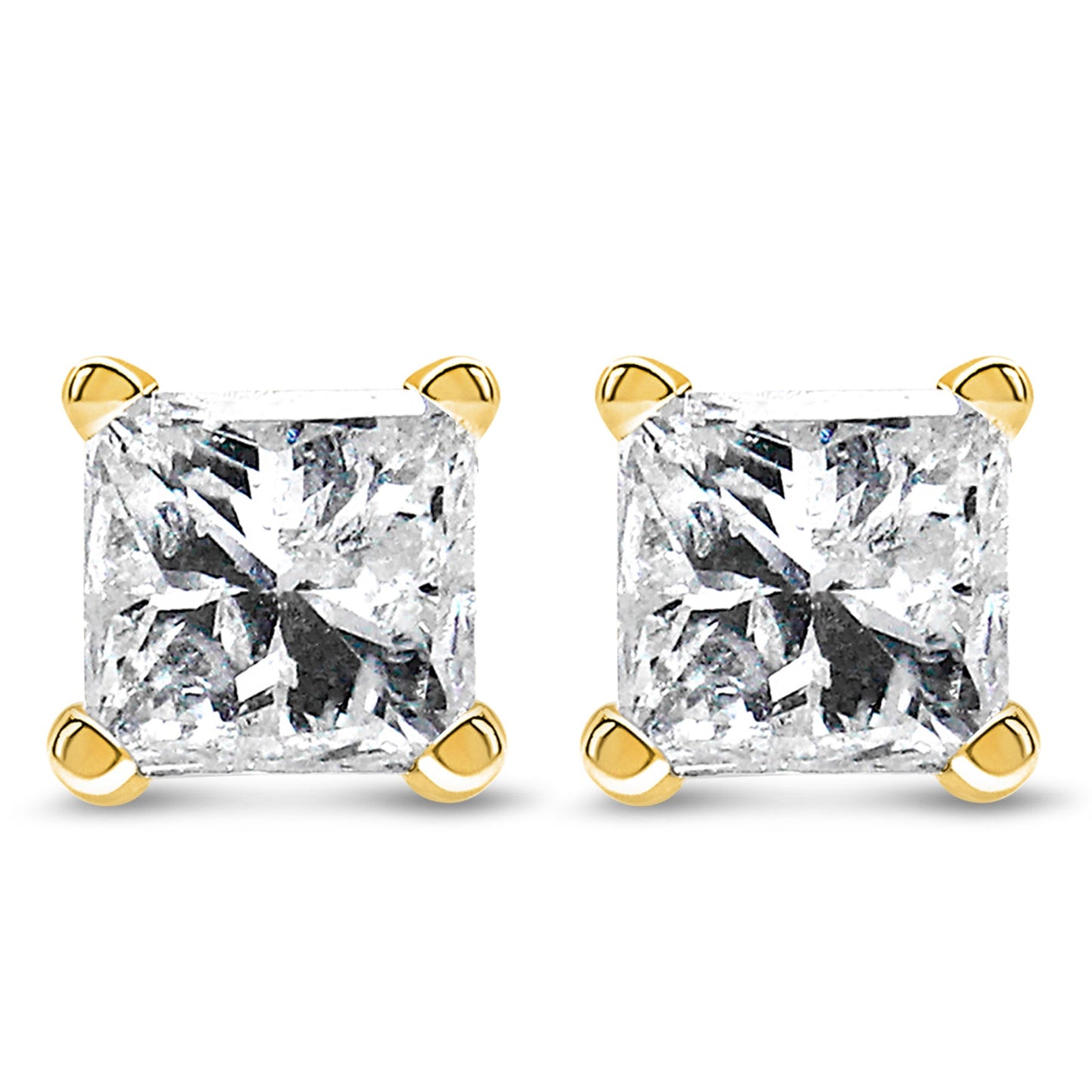 Pendientes de diamante en corte princesa de 3/8 Cttw certificados por IGI en oro amarillo de 14K