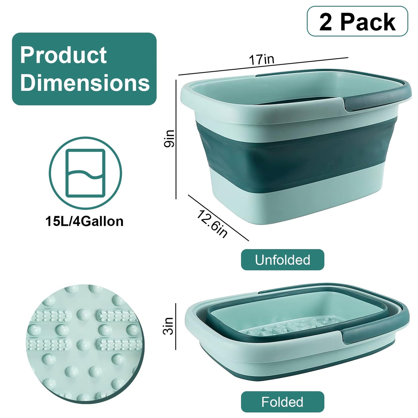 Bañera de pies plegable con rodillos de masaje - 2 paquetes