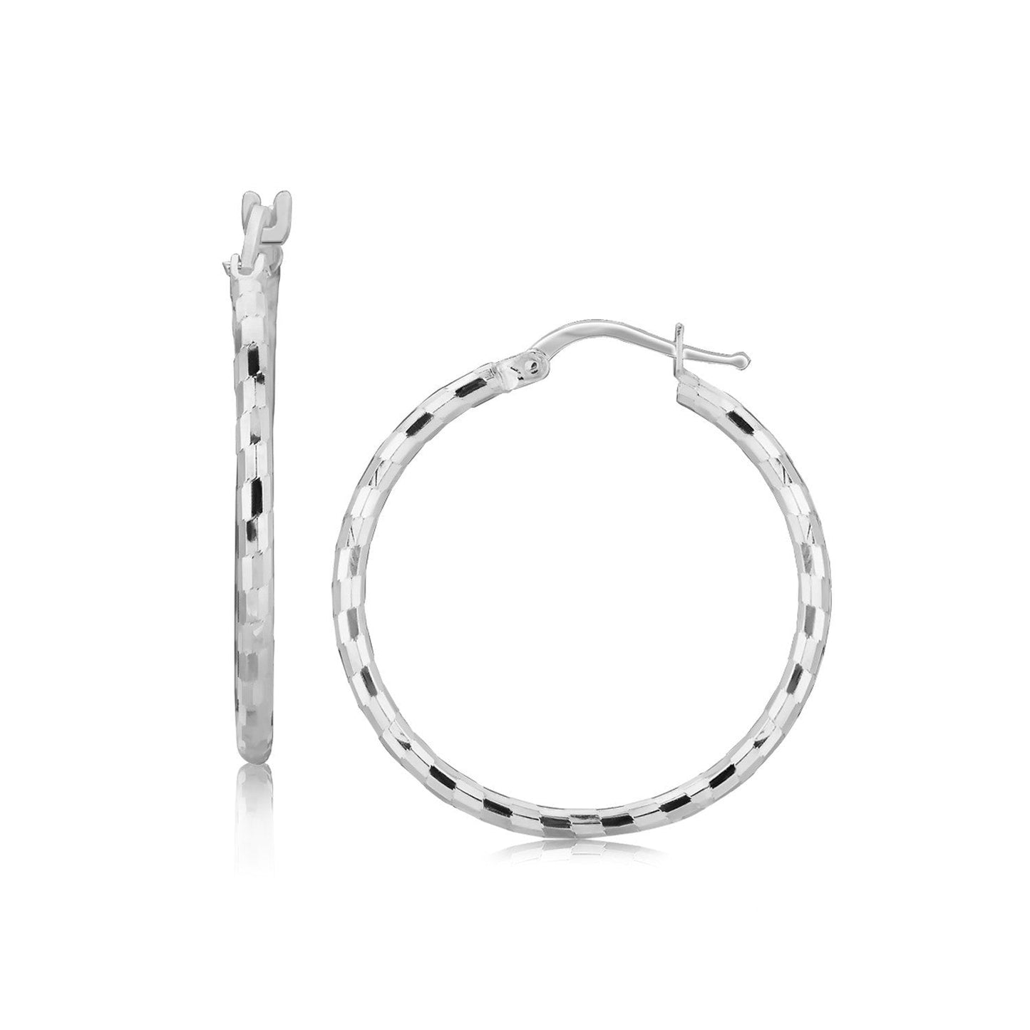 Boucles d'oreilles créoles en argent sterling avec finition en rhodium