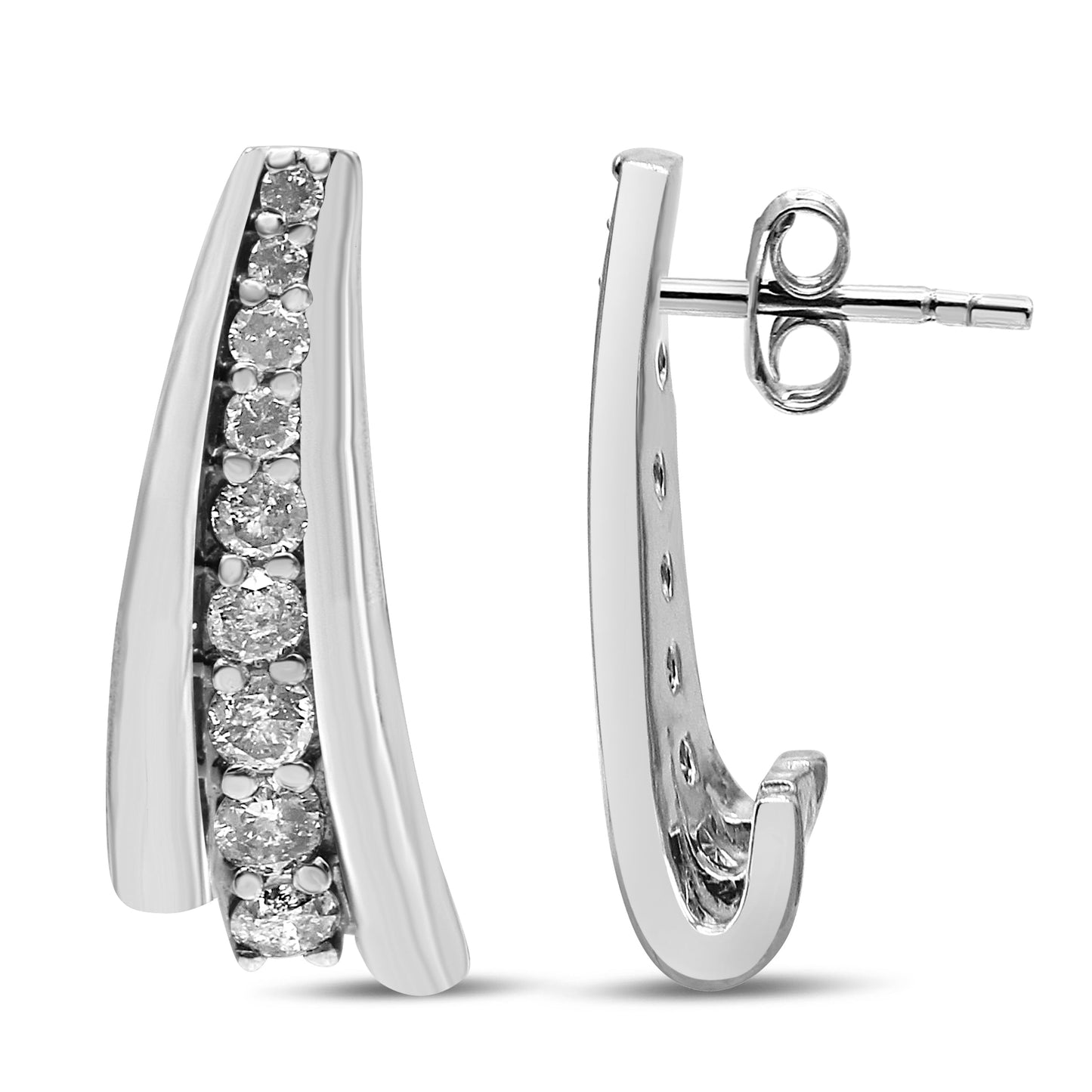 Pendientes Huggie Graduados de Diamante en Plata Esterlina .925