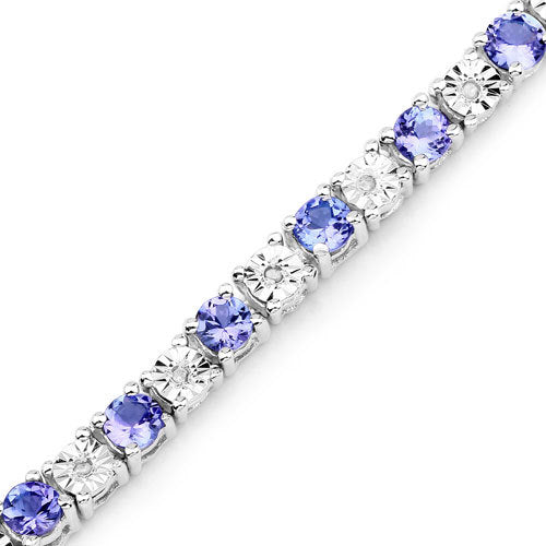 5.44 Carat Genuine Tanzanite and White Diamond Bracelet