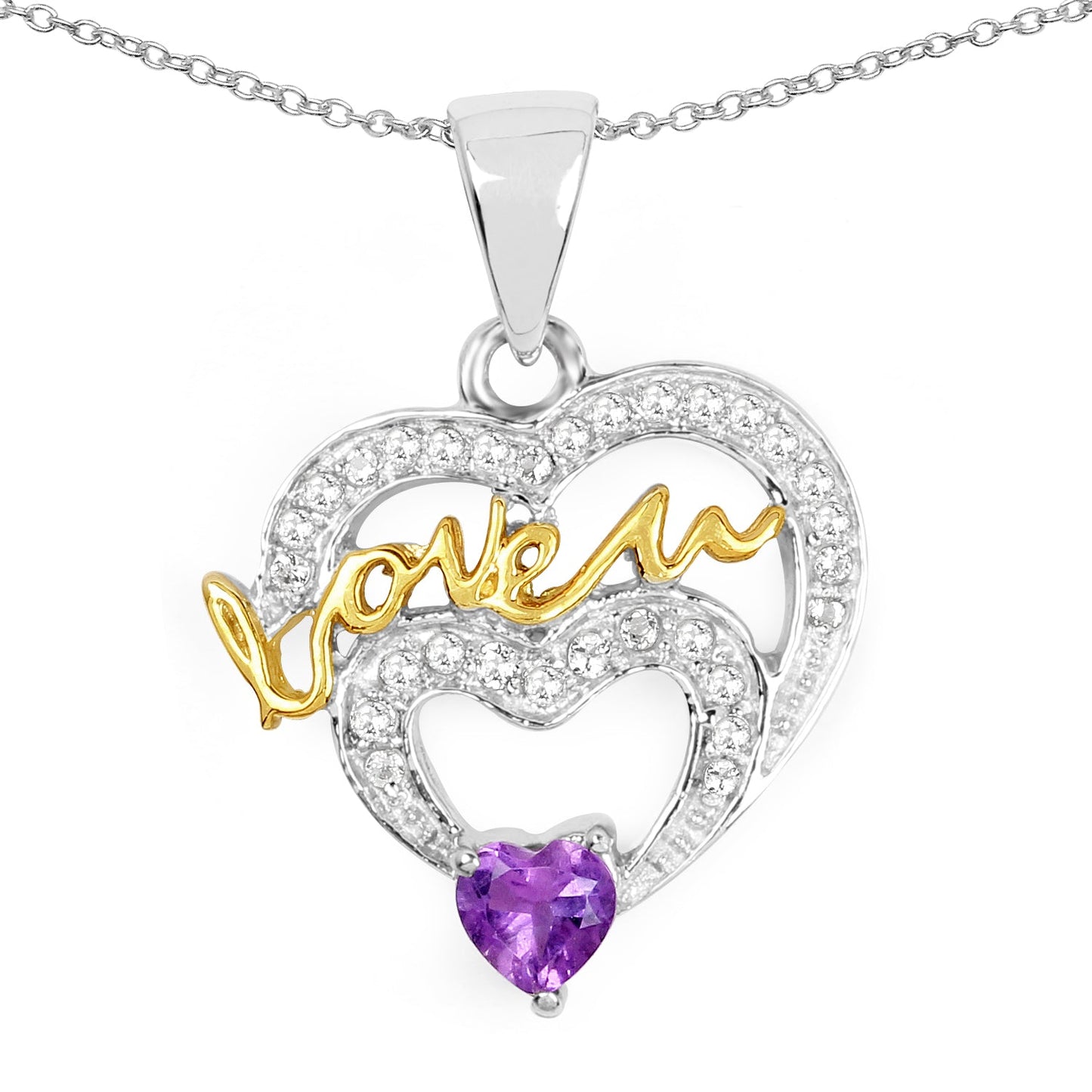 Elegant Two Tone Amethyst & White Topaz Sterling Silver Pendant