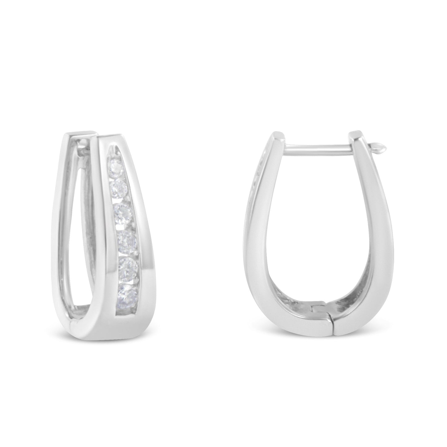 Boucles d'oreilles créoles en or blanc 14k avec diamants - 1/4 Cttw