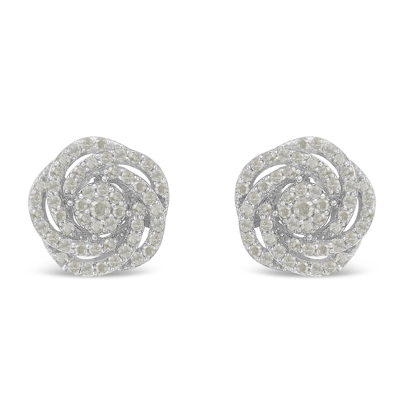 Pendientes de clúster floral de diamantes de corte rosa en oro blanco de 10k