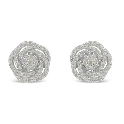 Pendientes de clúster floral de diamantes de corte rosa en oro blanco de 10k