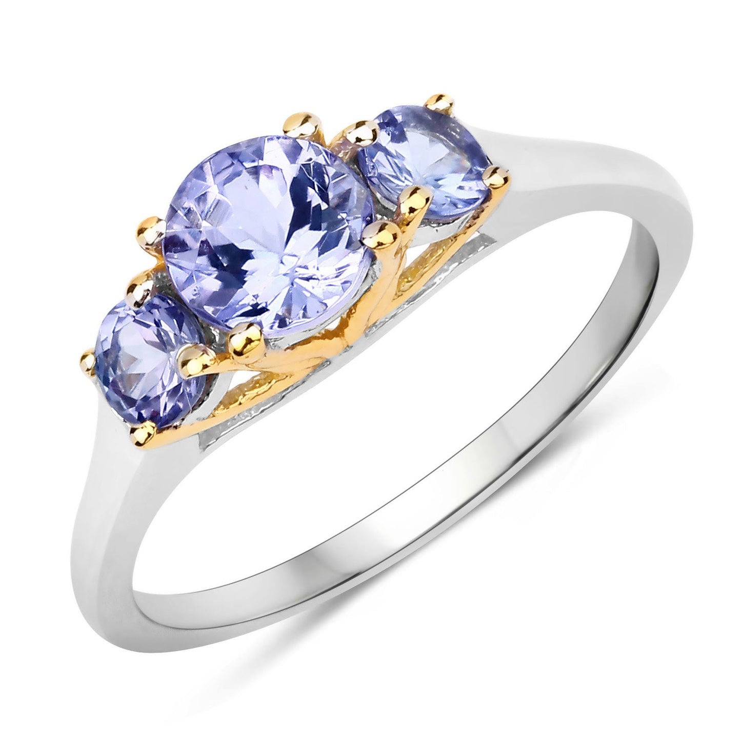 Anillo de Tanzanita Genuina de 1.07 Quilates con Doble Tono en Plata de Ley