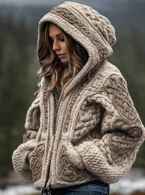 Cardigan à capuche zippé imprimé pour femmes