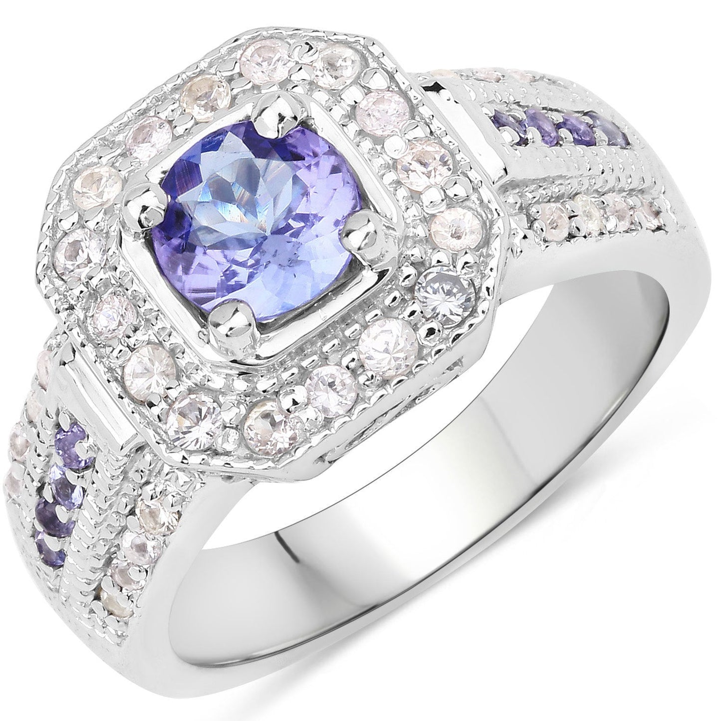 Anillo de Plata Esterlina con Tanzanita y Diamantes Blancos de 1.46 Quilates