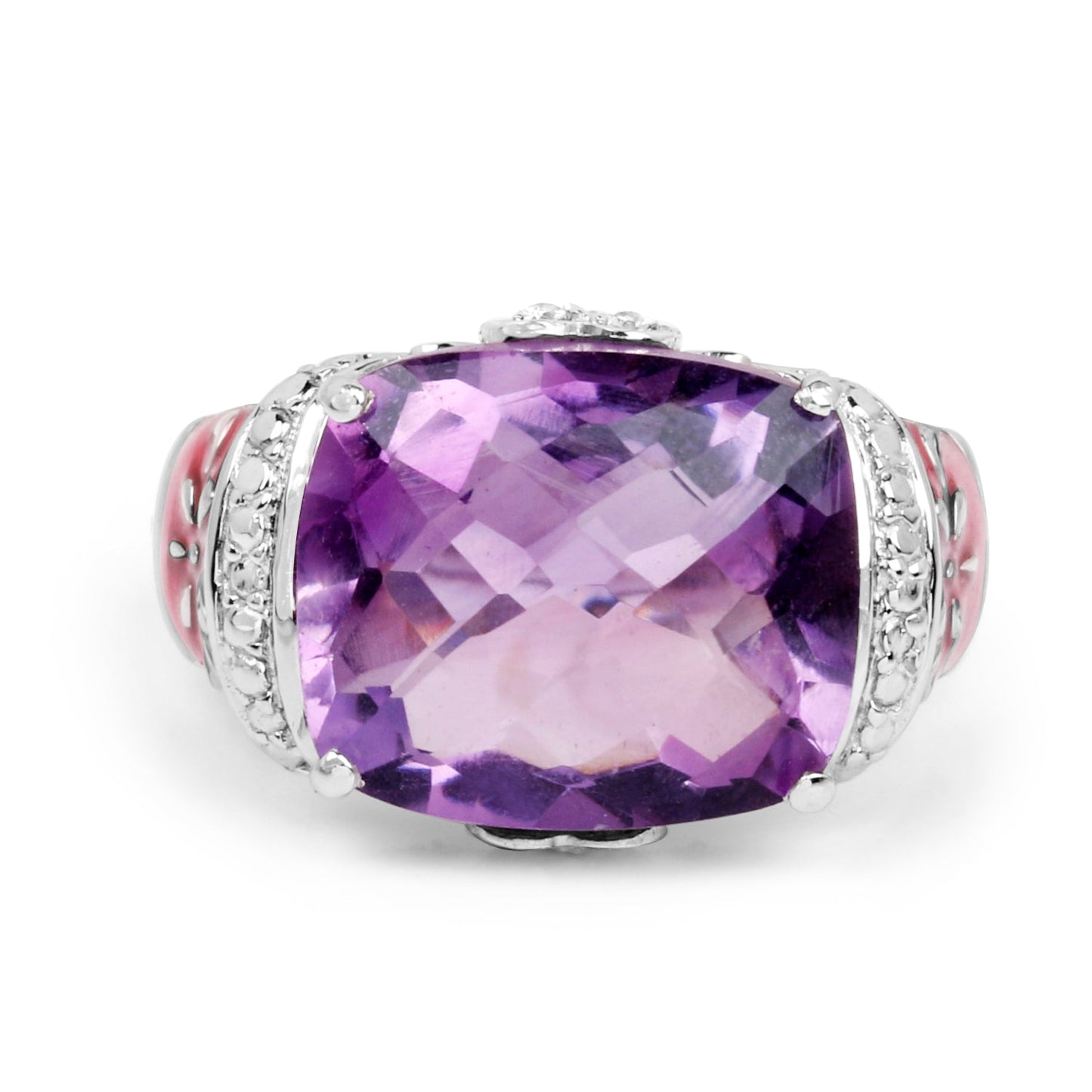 8.86 Carat Genuine Amethyst & White Topaz Sterling Silver Ring
