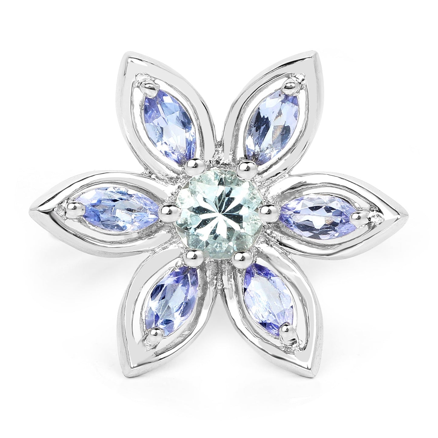 1.34 Carat Aquamarine and Tanzanite Sterling Silver Ring