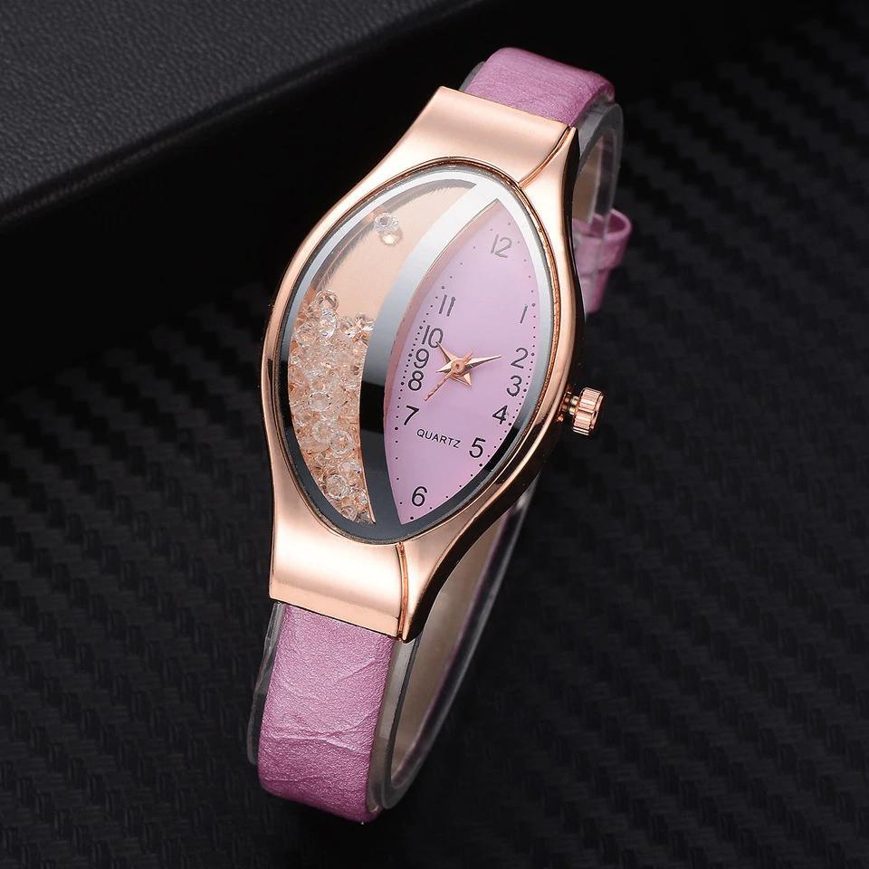 Montre de luxe élégante pour femmes avec bracelet en cuir