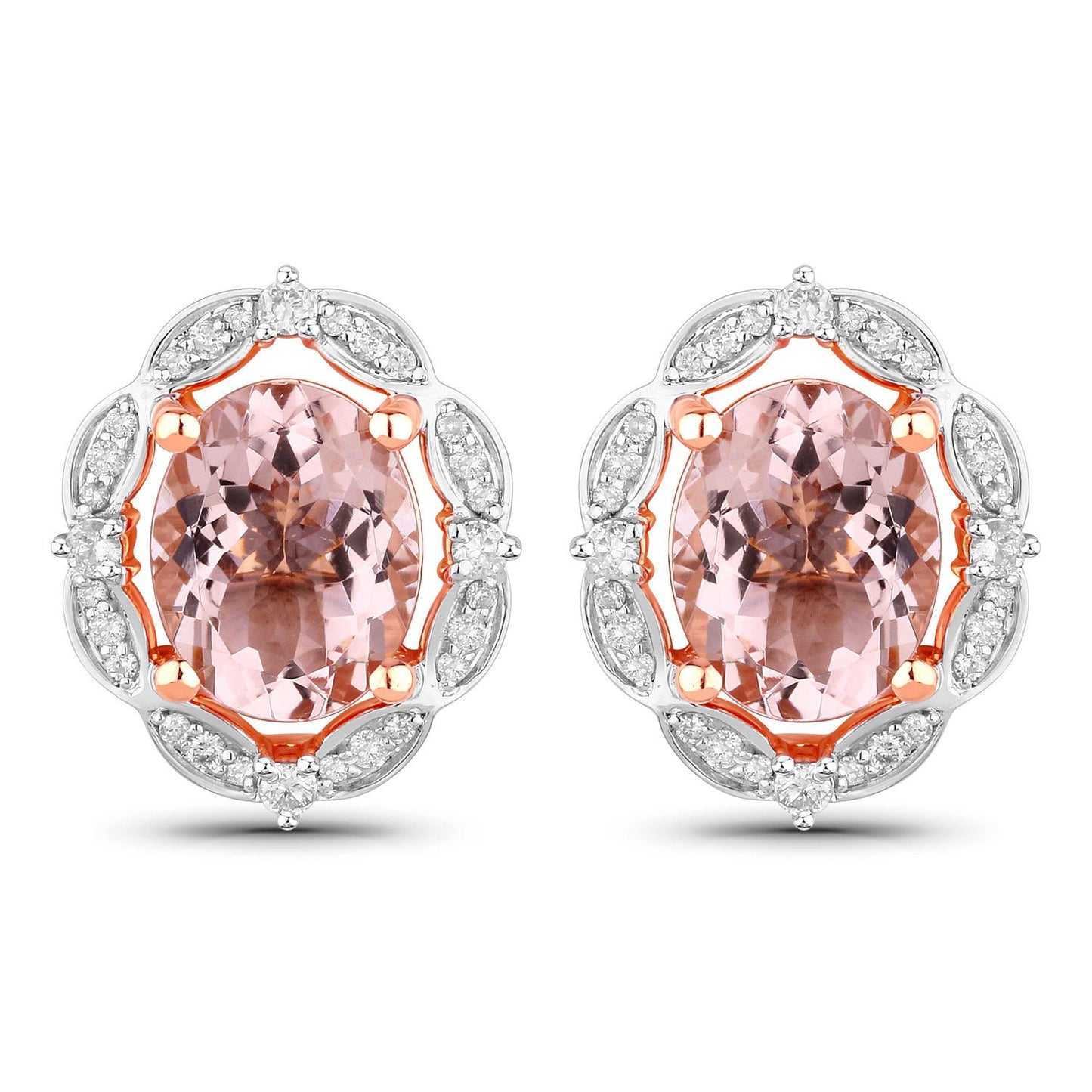 Pendientes Halo de Morganita y Diamante de 3.52 Quilates en Oro Rosa de 14K