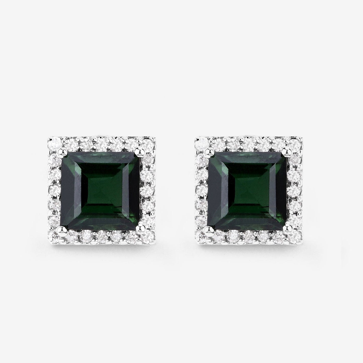 1.55 Carat Genuine Green Tourmaline and White Diamond Earrings